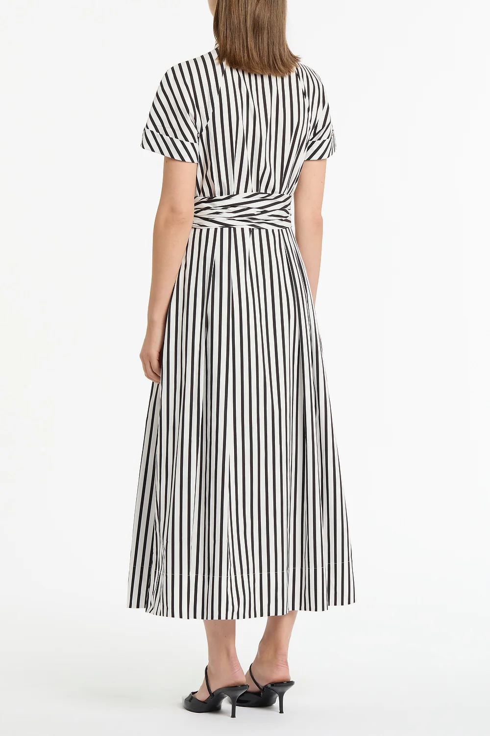 BLACK AND WHITE STRIPE COTTON WRAP SHIRT DRESS - Image 3