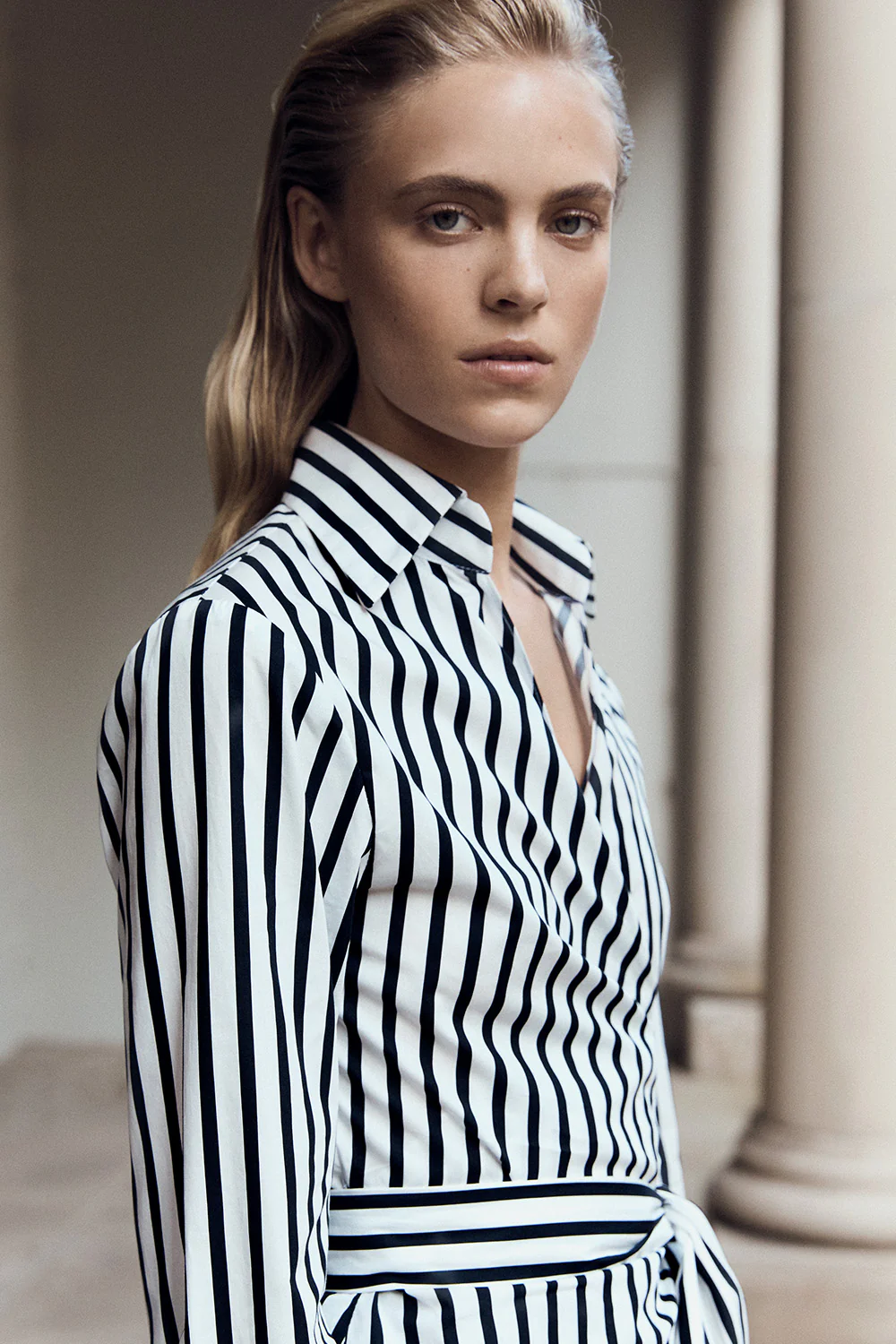 BLACK AND WHITE STRIPE COTTON WRAP TOP - Image 4
