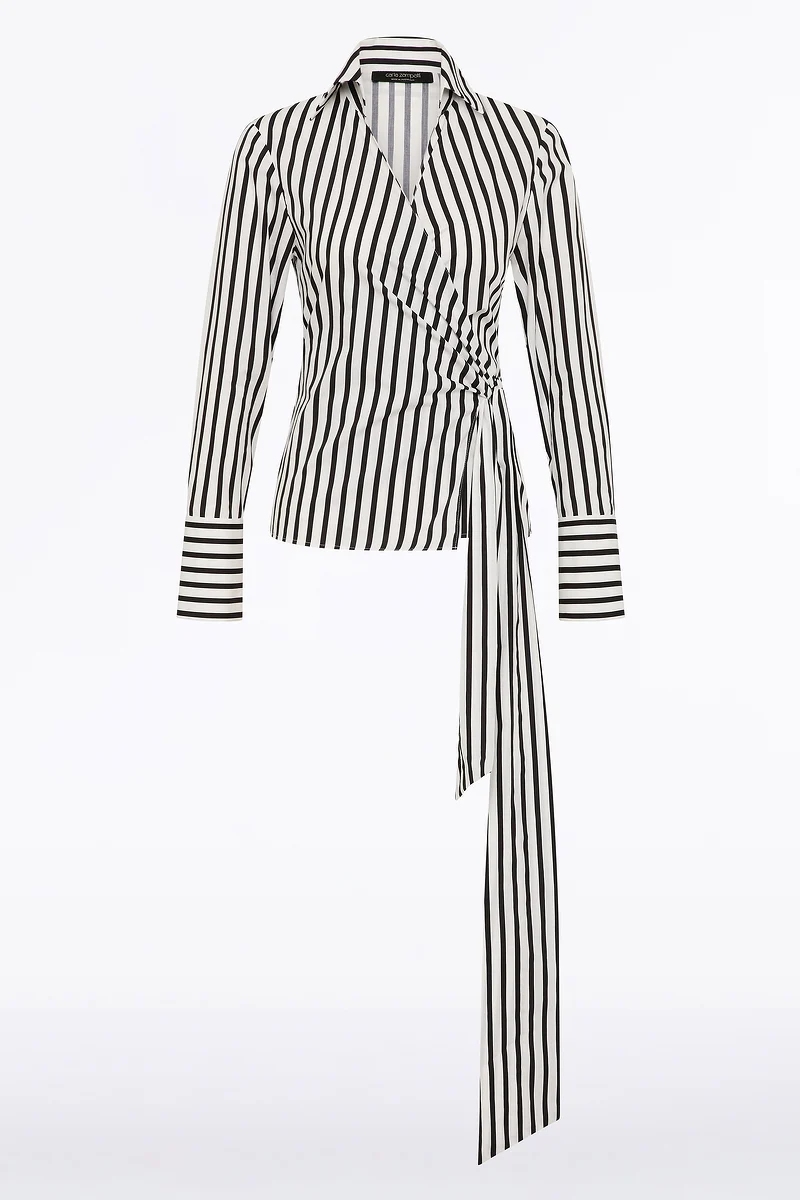 BLACK AND WHITE STRIPE COTTON WRAP TOP - Image 5