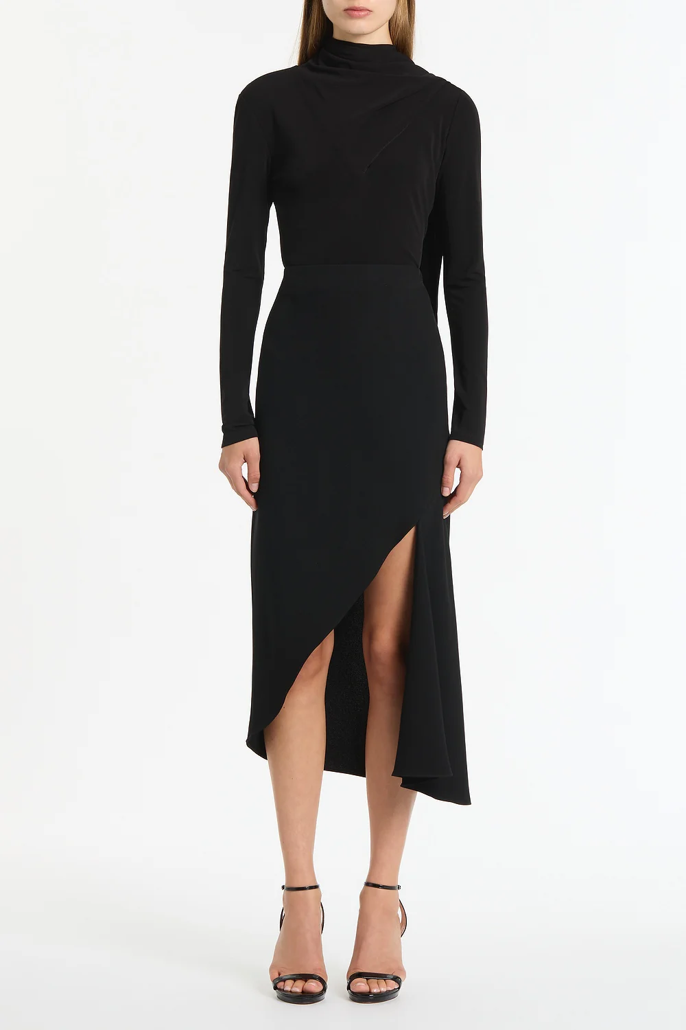 BLACK CREPE ASYMMETRIC SKIRT - Image 4