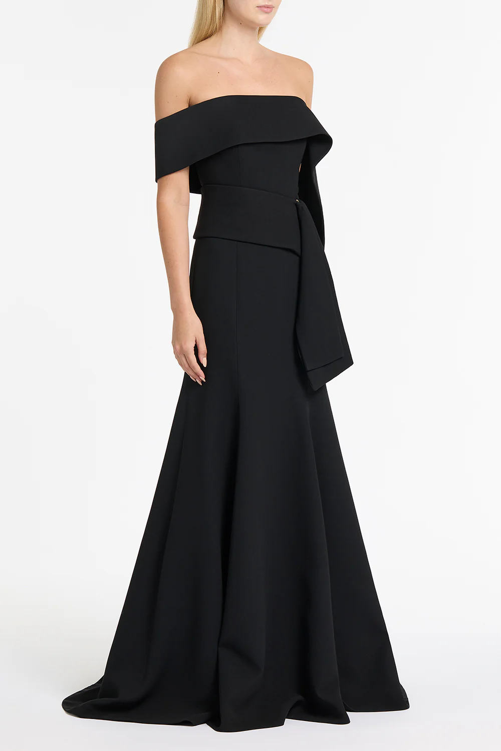 BLACK CREPE ASYMMETRICAL LA BANDA GOWN - Image 3
