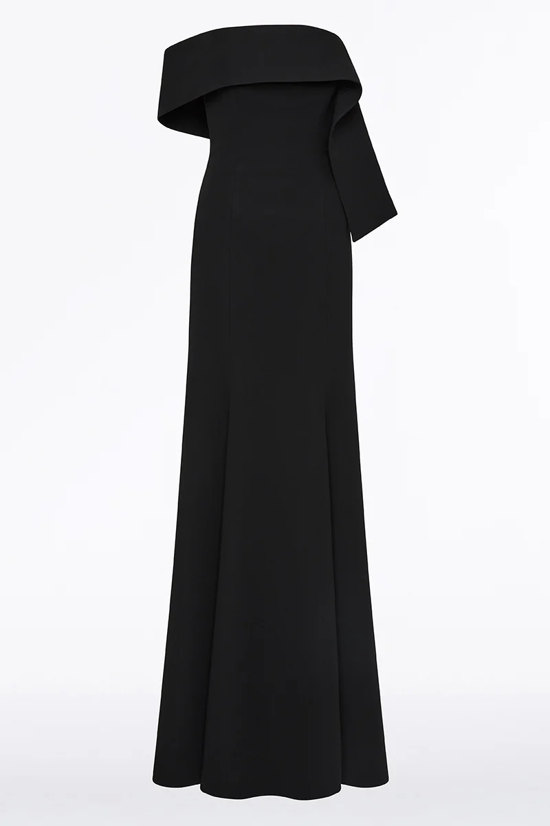 BLACK CREPE ASYMMETRICAL LA BANDA GOWN - Image 5