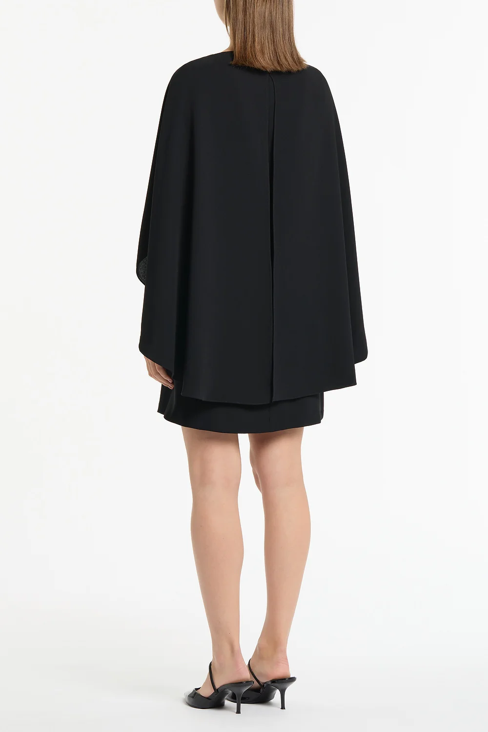 BLACK CREPE CAPE MINI DRESS - Image 3