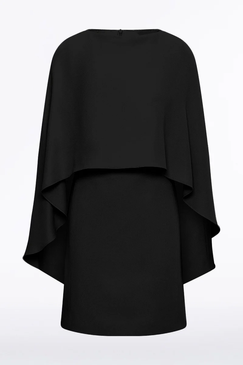 BLACK CREPE CAPE MINI DRESS - Image 4