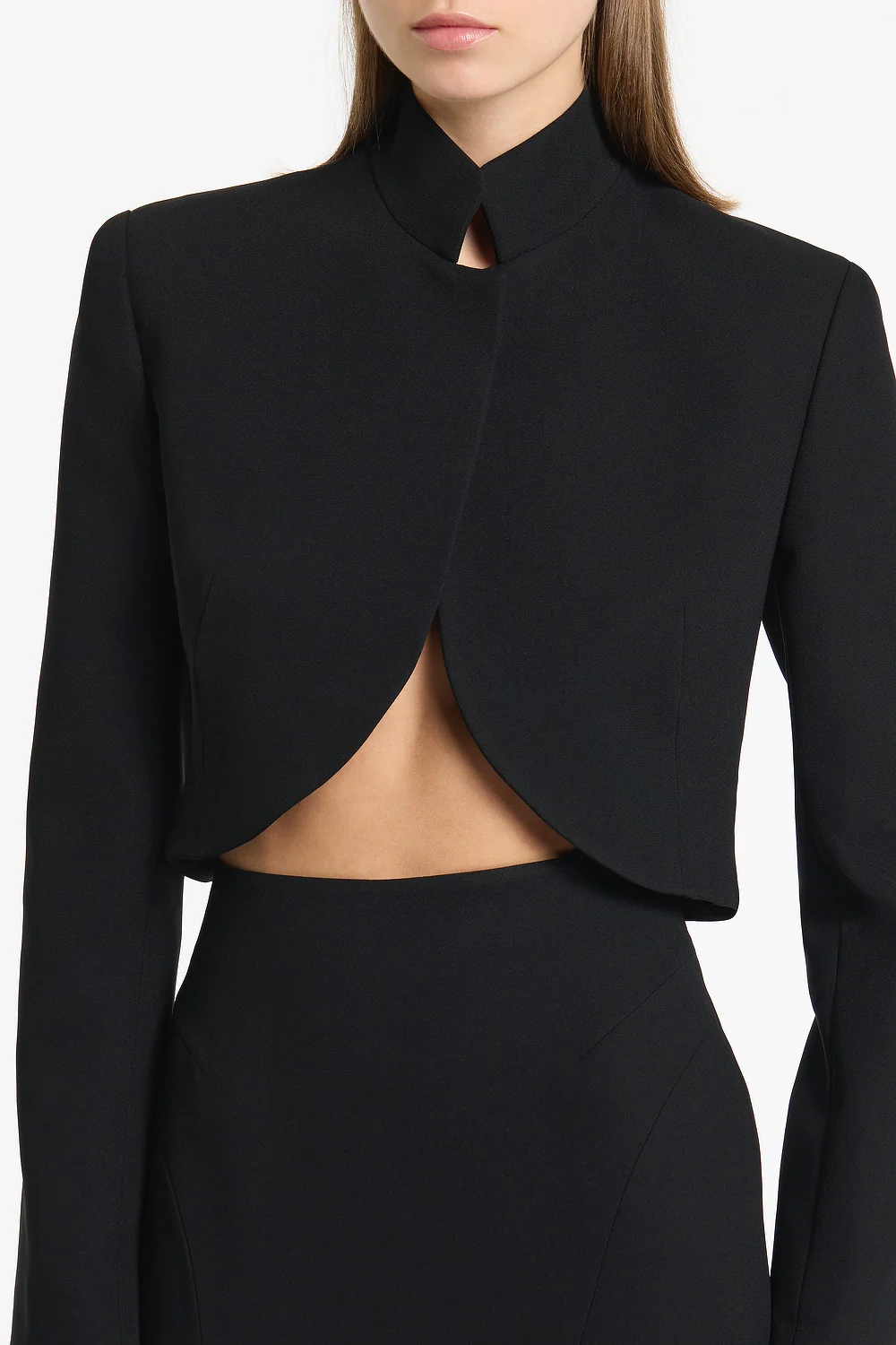 BLACK CREPE CROP JACKET - Image 4