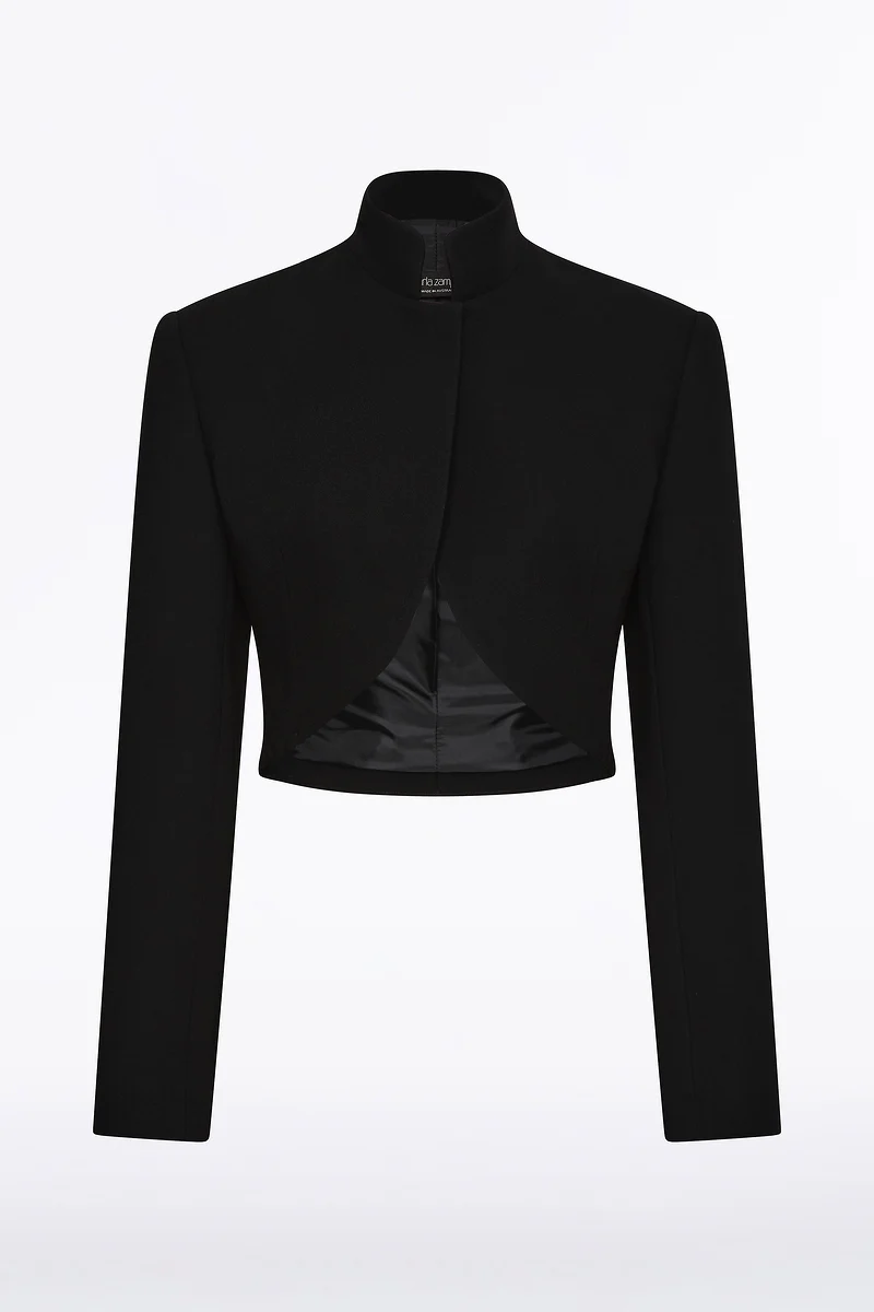 BLACK CREPE CROP JACKET - Image 6