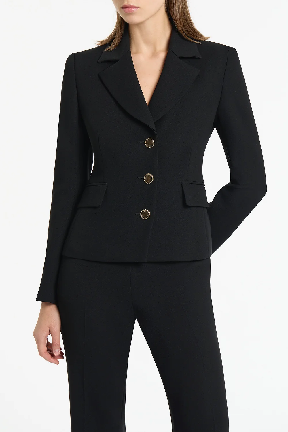 BLACK CREPE FITTED WAIST JACKET - Image 4