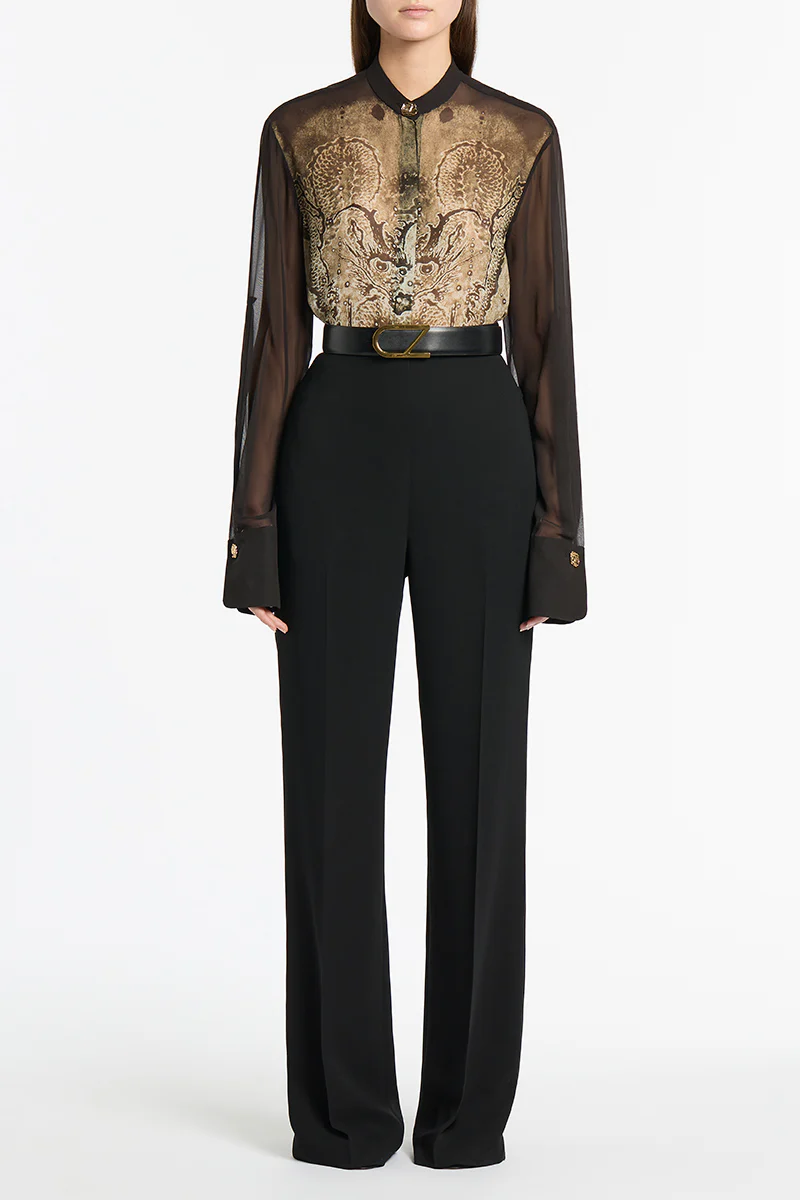 BLACK CREPE WIDE CLASSIC PANT - Image 4