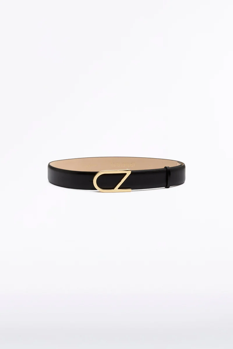 BLACK LEATHER CZ LOGO BELT - Image 5