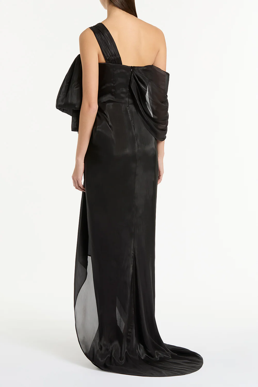 BLACK LUSTRE CHIFFON BOW GOWN - Image 3