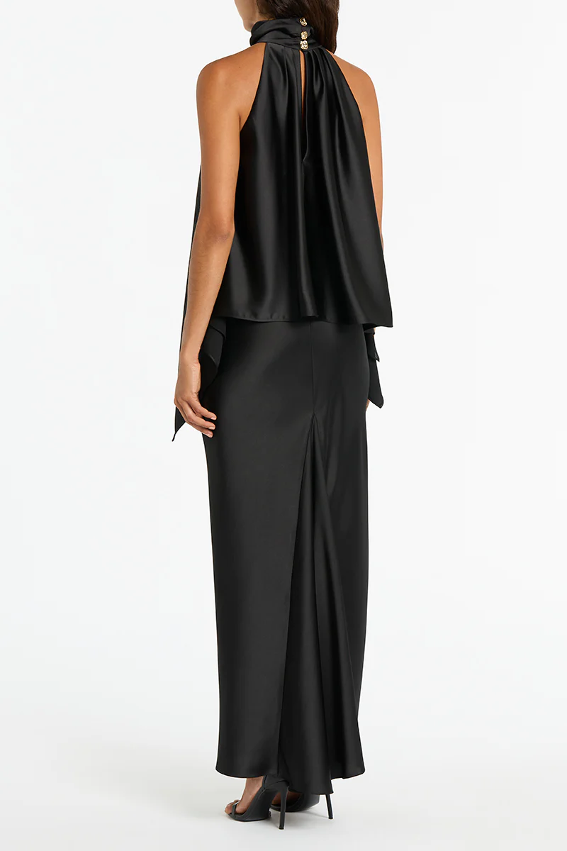 BLACK SATIN DRAPED ALTURA HALTER TOP - Image 3