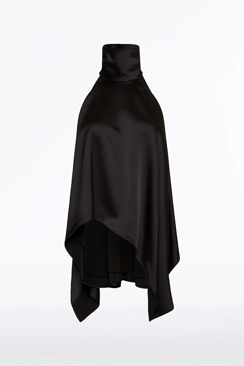 BLACK SATIN DRAPED ALTURA HALTER TOP - Image 4