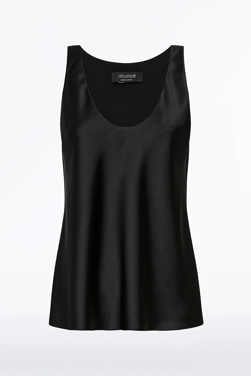 BLACK SATIN SCOOP CAMI - Image 4