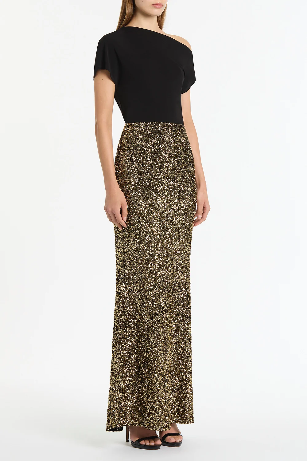BRONZE CRUSHED SEQUIN COLUMN SKIRT - Image 3