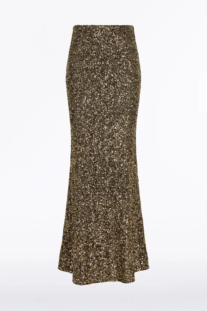 BRONZE CRUSHED SEQUIN COLUMN SKIRT - Image 6