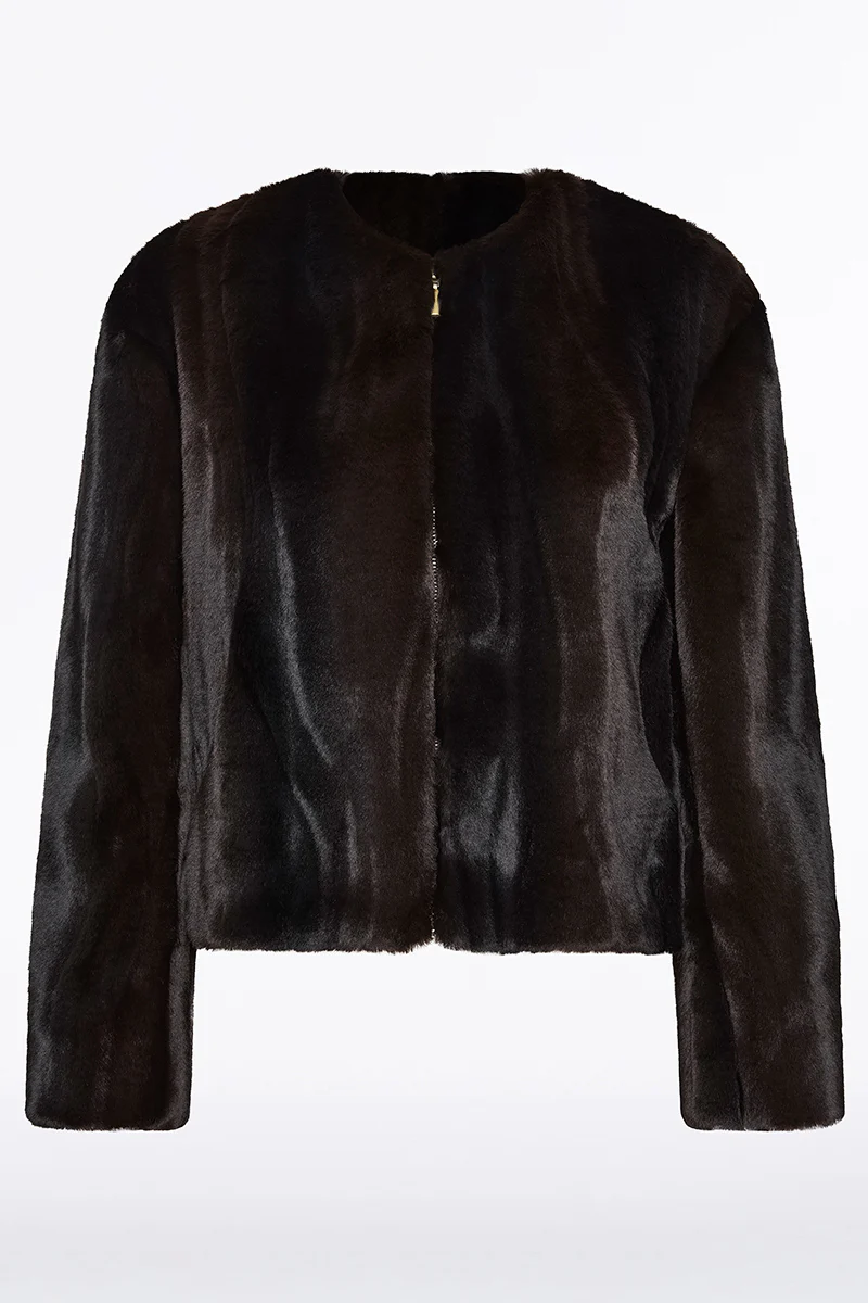 CHOCOLATE MORAY FAUX FUR JACKET - Image 5