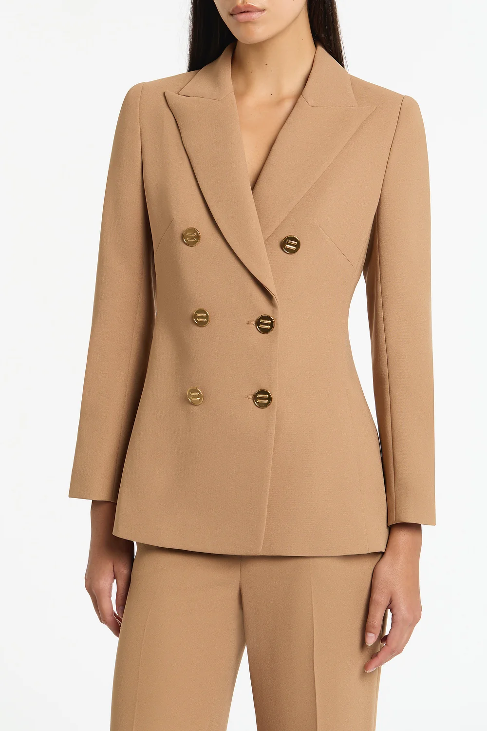 CINNAMON CREPE PEAKED DOUBLE BREASTED JACKET - Image 4