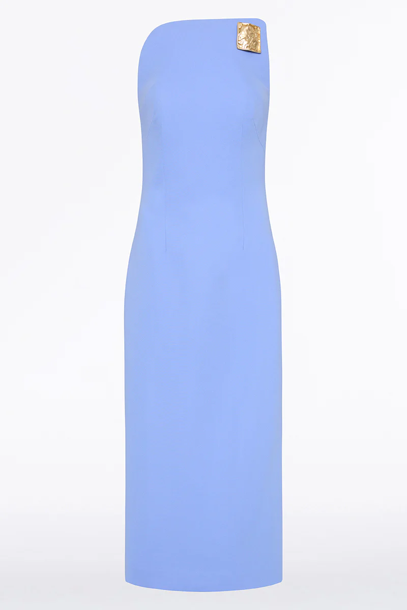 CORNFLOWER CREPE ASYMMETRIC DRESS - Image 5