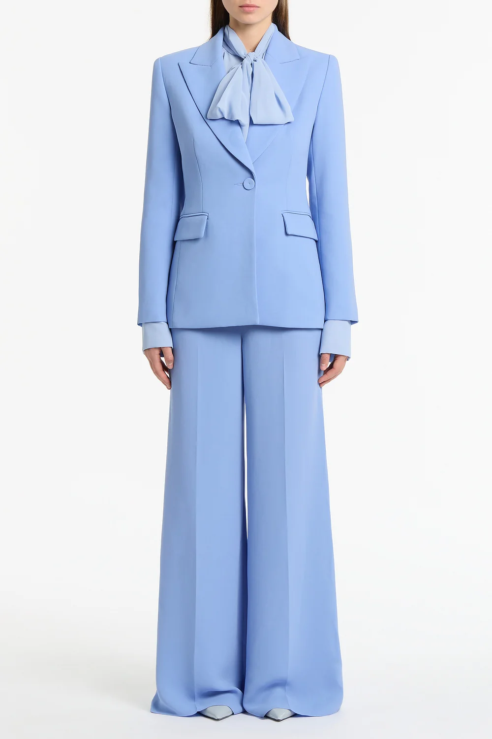 CORNFLOWER CREPE HIGH WAISTED WIDE LEG PANT - Image 4