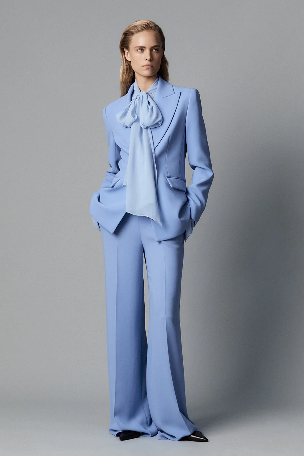 CORNFLOWER CREPE LONG LINE JACKET - Image 4