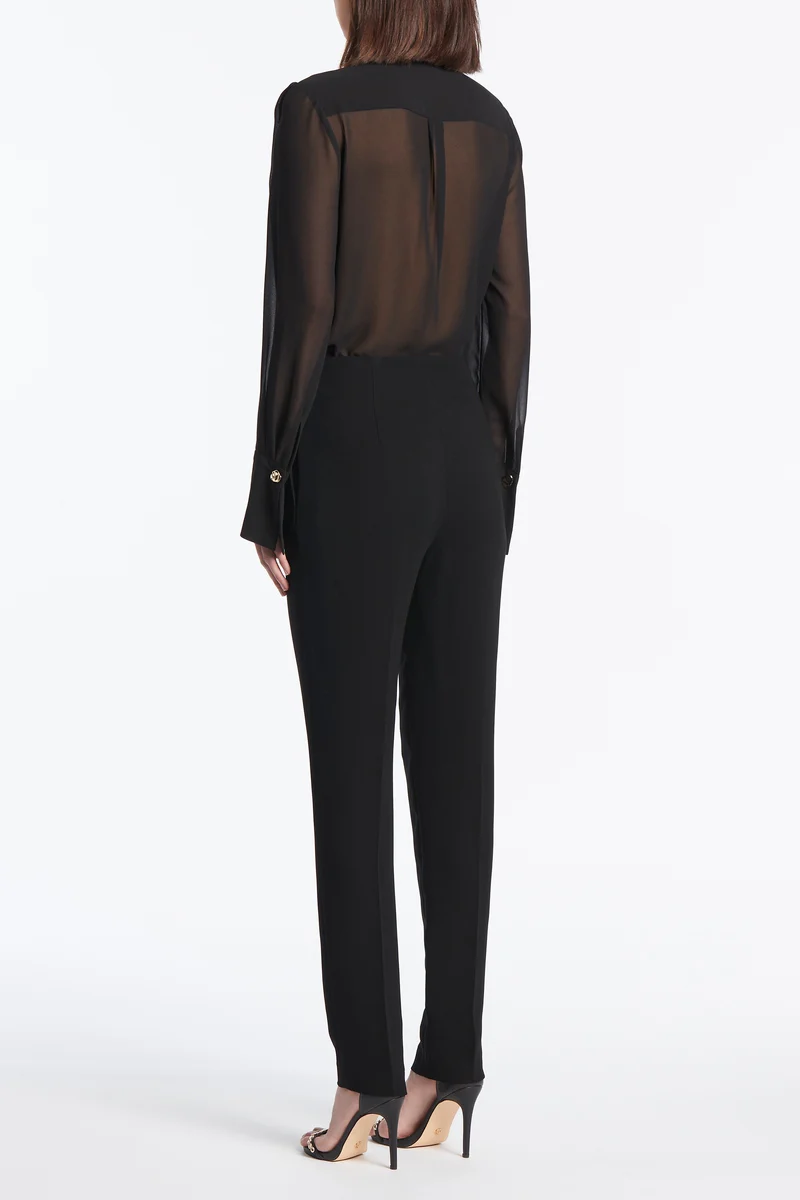 BLACK CREPE SLIM FLY-FRONT PANT - Image 3