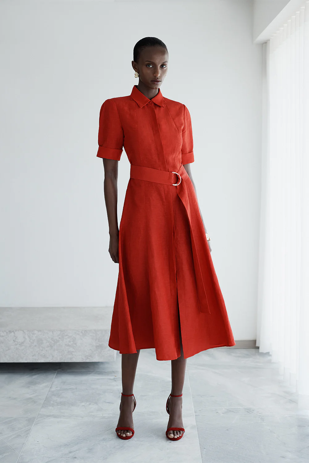CRIMSON LINEN BLEND SHIRT DRESS - Image 4