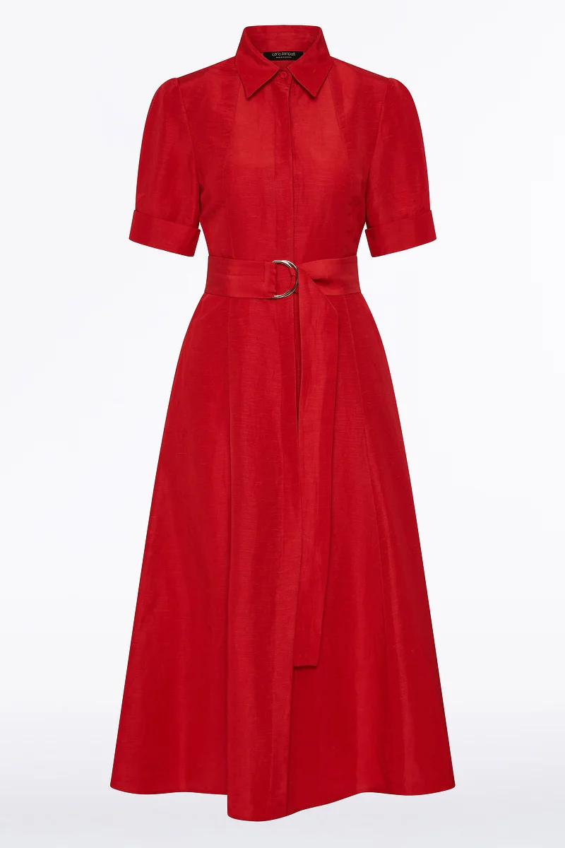 CRIMSON LINEN BLEND SHIRT DRESS - Image 5