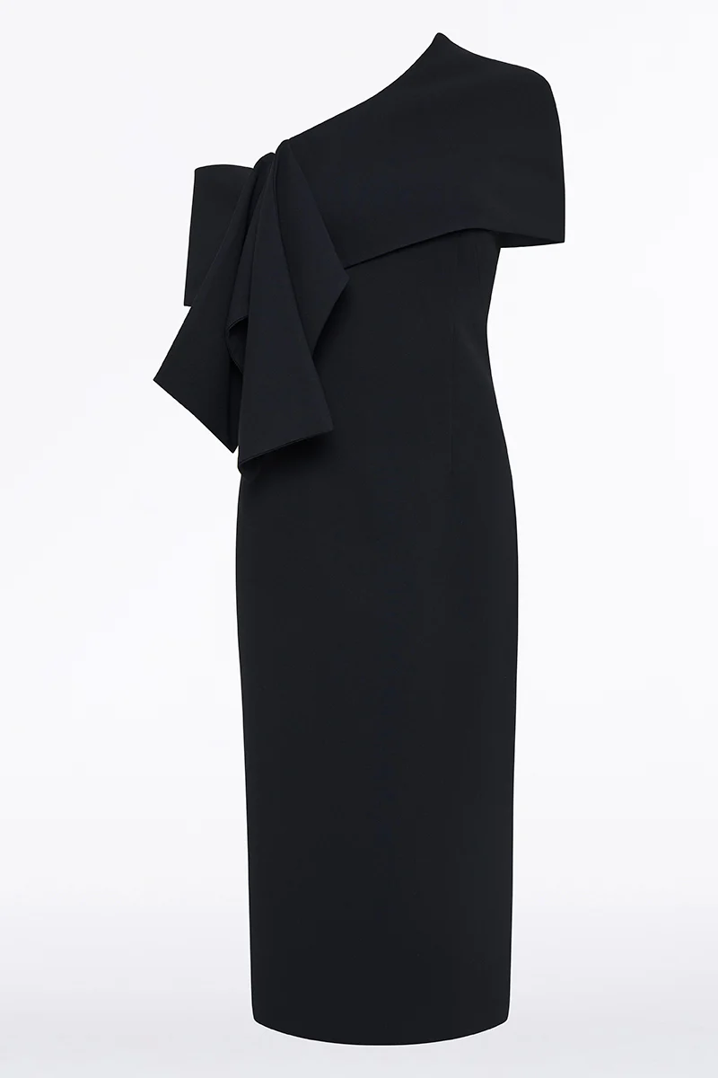 INK CREPE FASCIA ASYMMETRICAL DRESS - Image 4