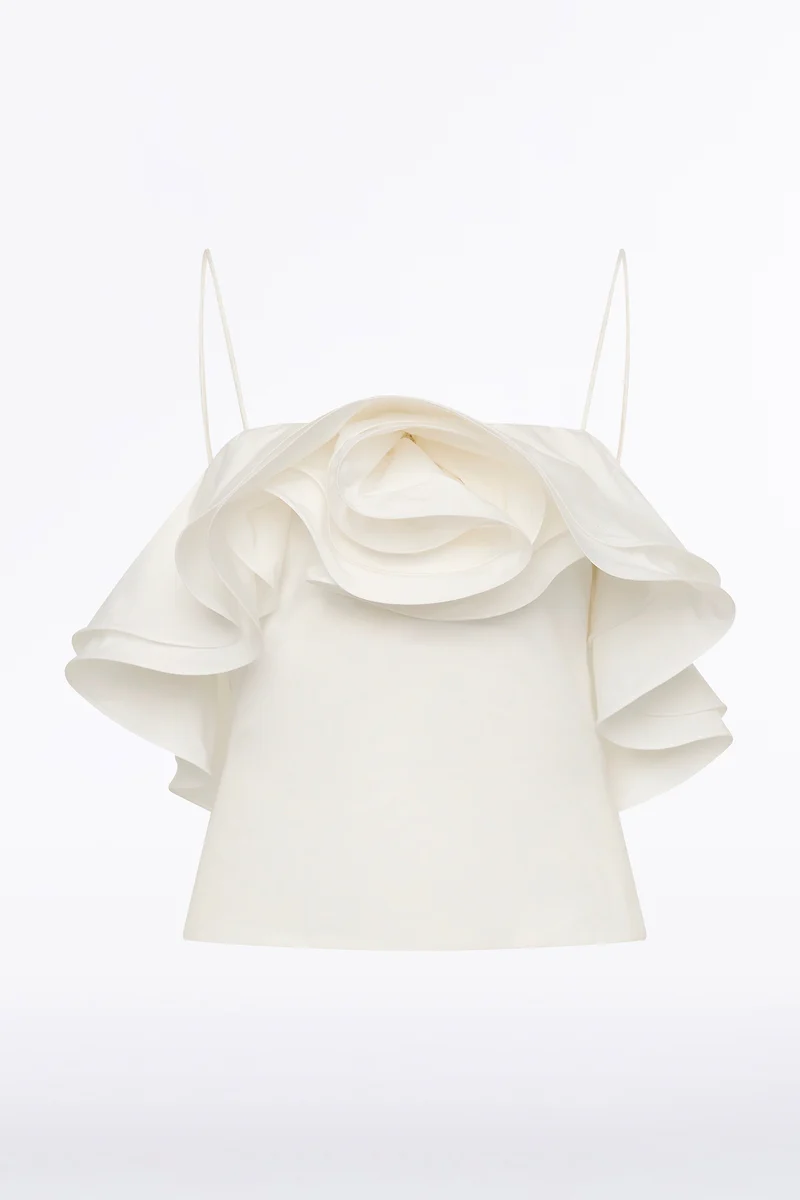 IVORY COTTON TAFFETA FLOWER TOP - Image 7