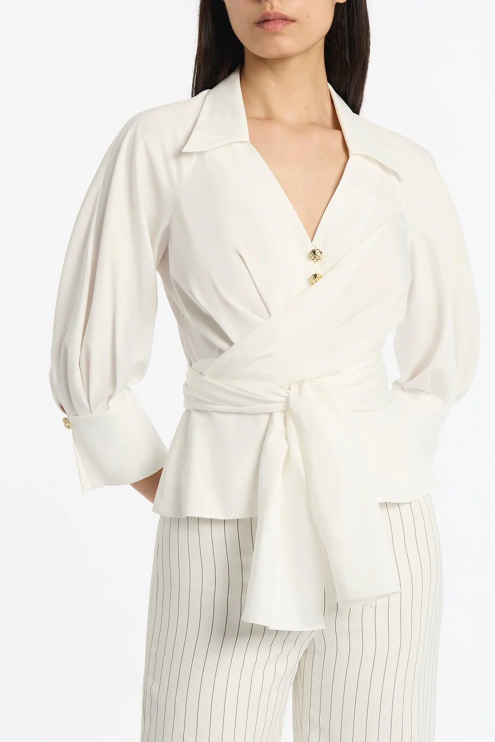 IVORY COTTON TAFFETA WRAP TOP - Image 4