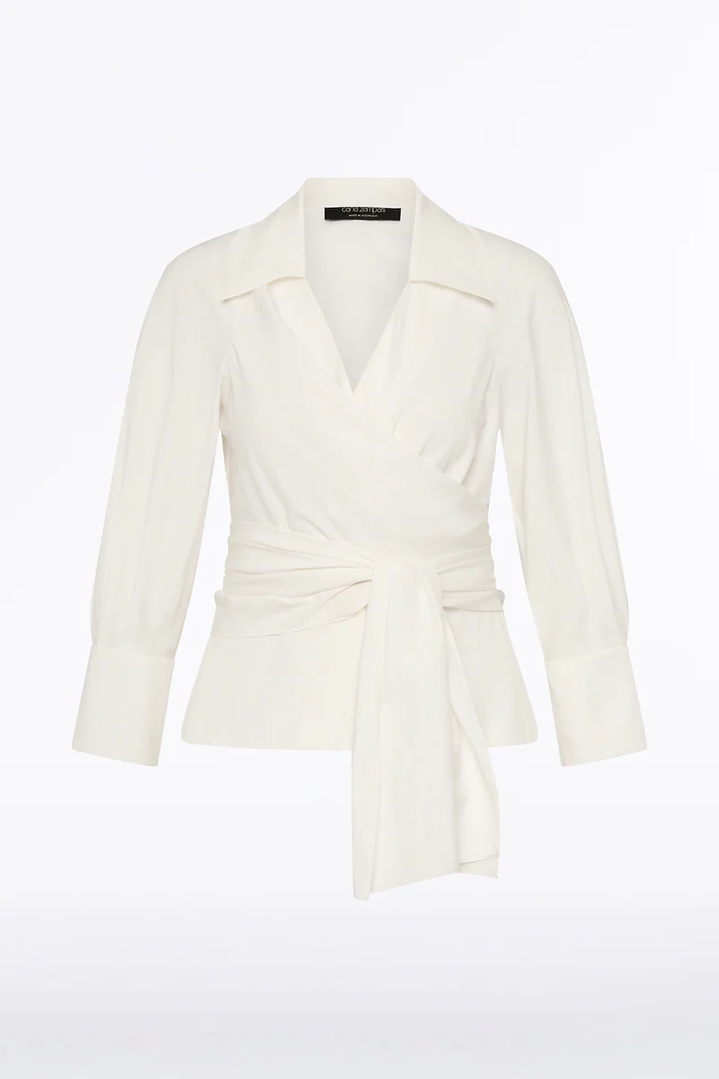 IVORY COTTON TAFFETA WRAP TOP - Image 5