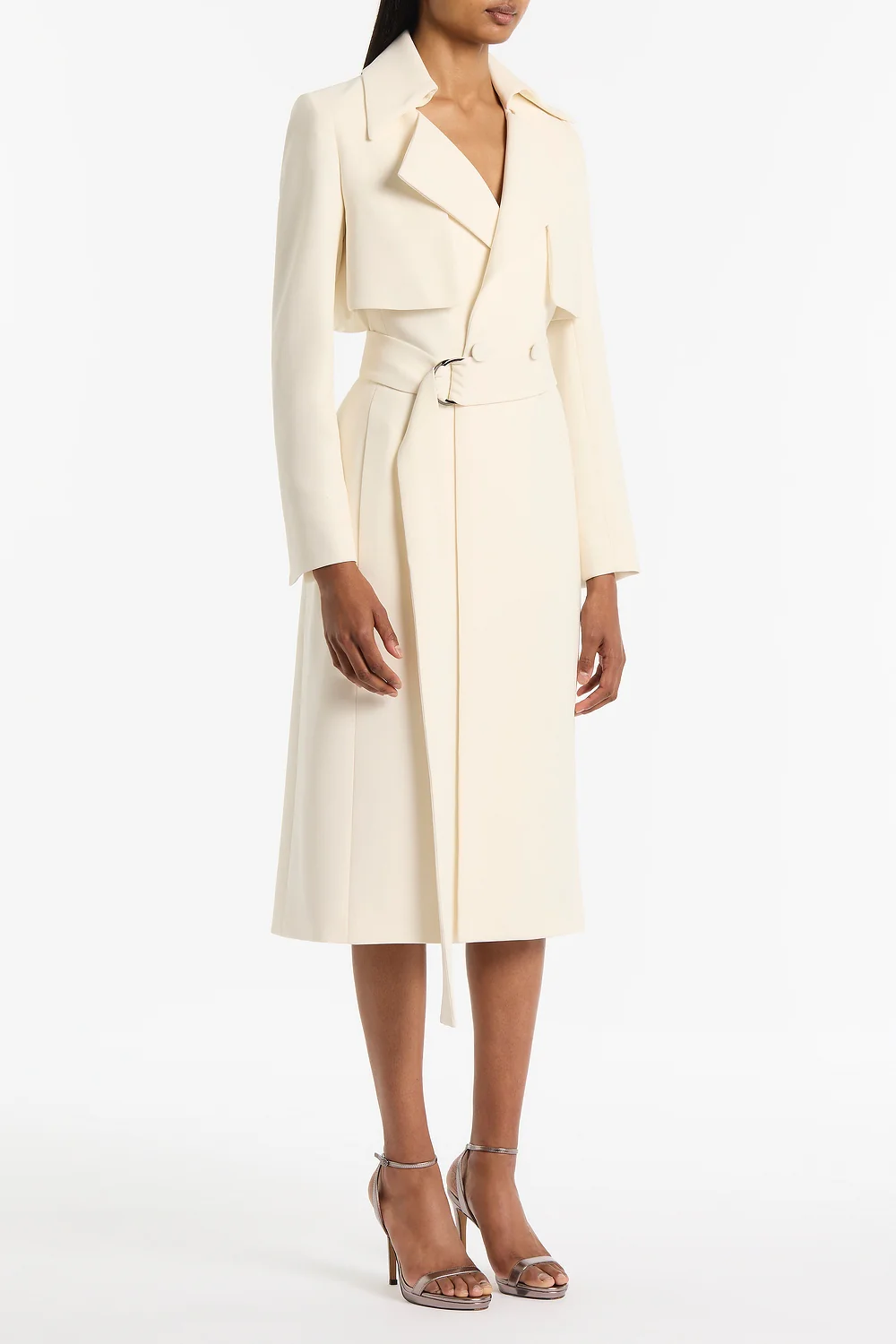 IVORY CREPE DOUBLE-BREASTED TRENCH COAT - Image 3