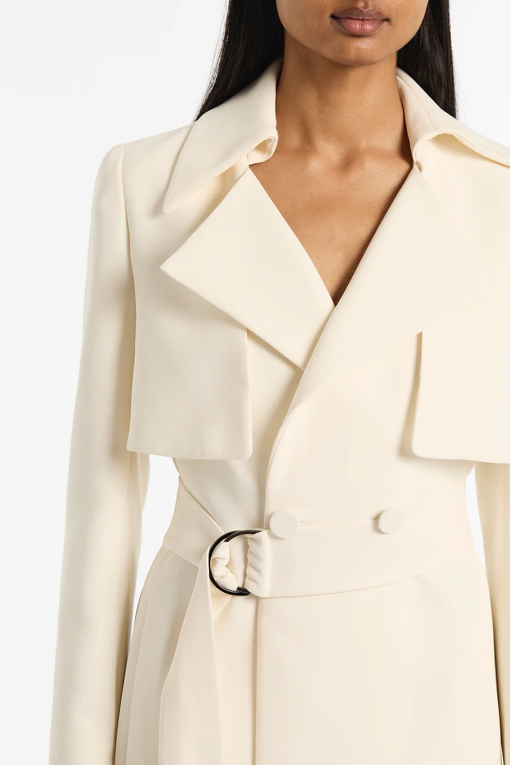 IVORY CREPE DOUBLE-BREASTED TRENCH COAT - Image 4