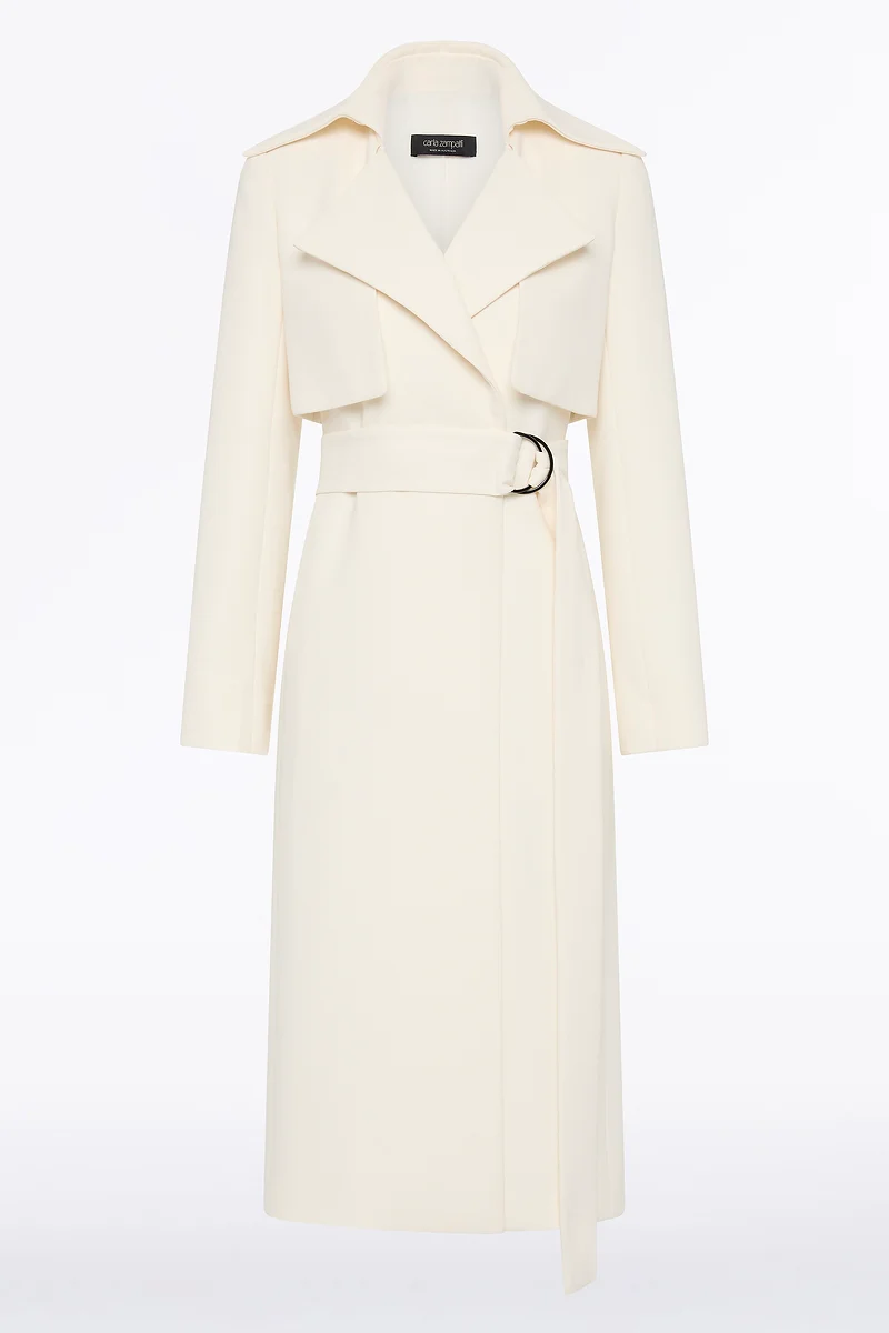 IVORY CREPE DOUBLE-BREASTED TRENCH COAT - Image 6
