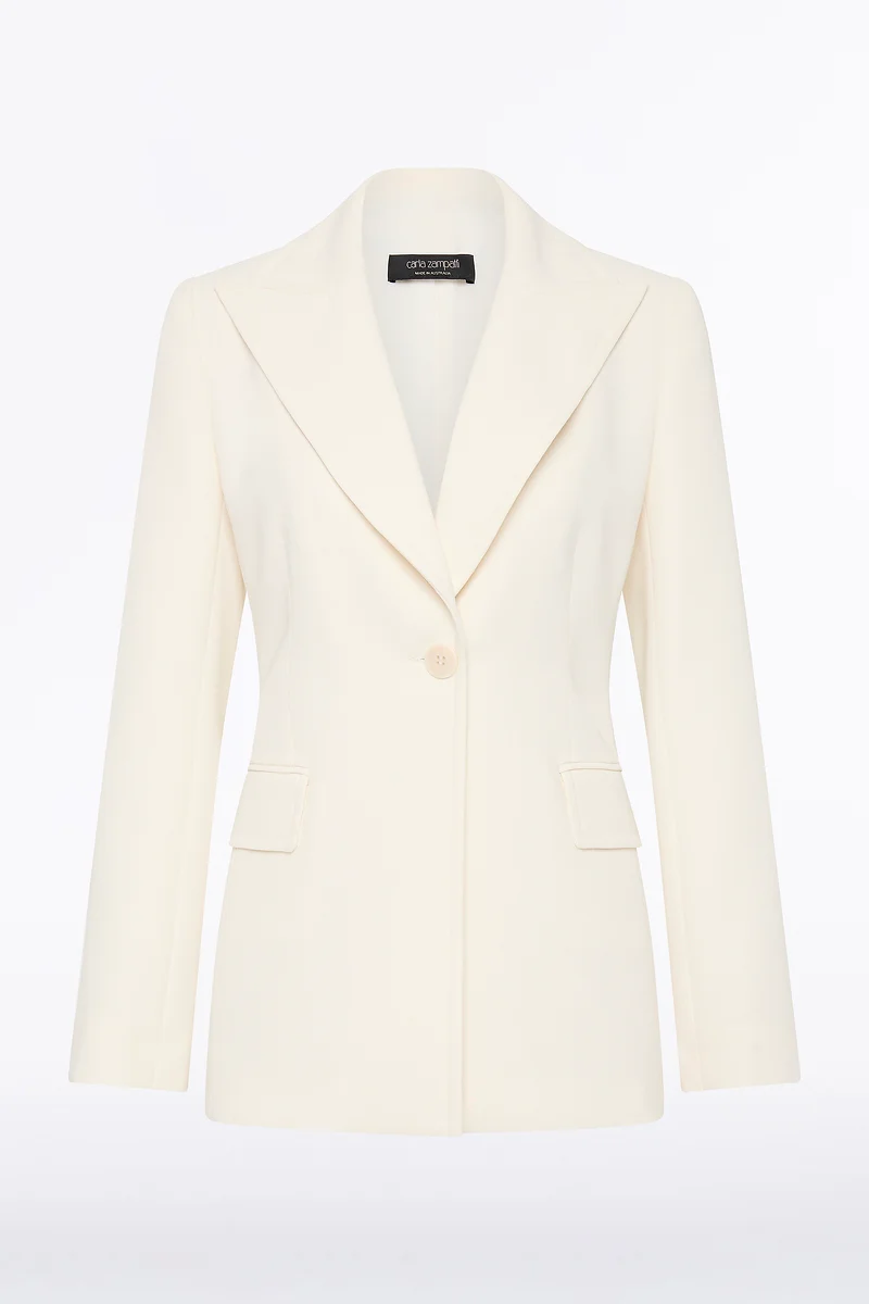 IVORY CREPE LONG LINE JACKET - Image 6