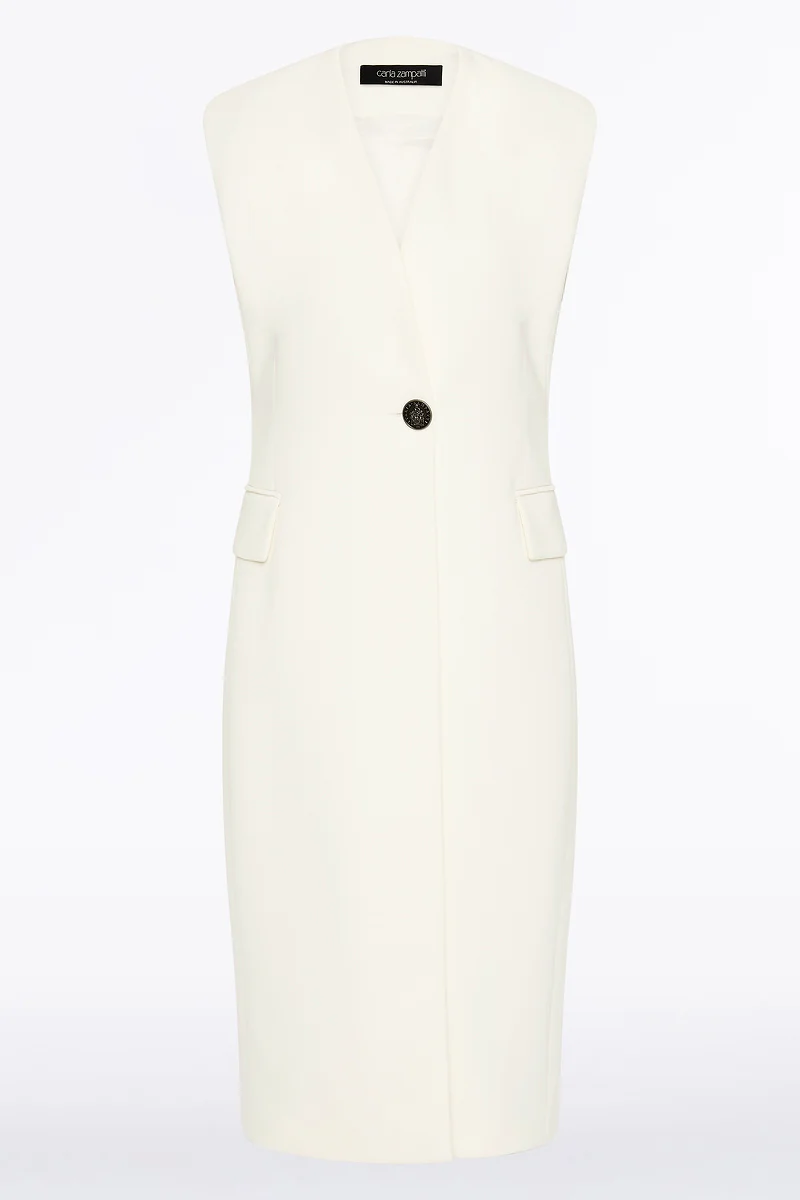 IVORY CREPE LONG LINE VEST - Image 6