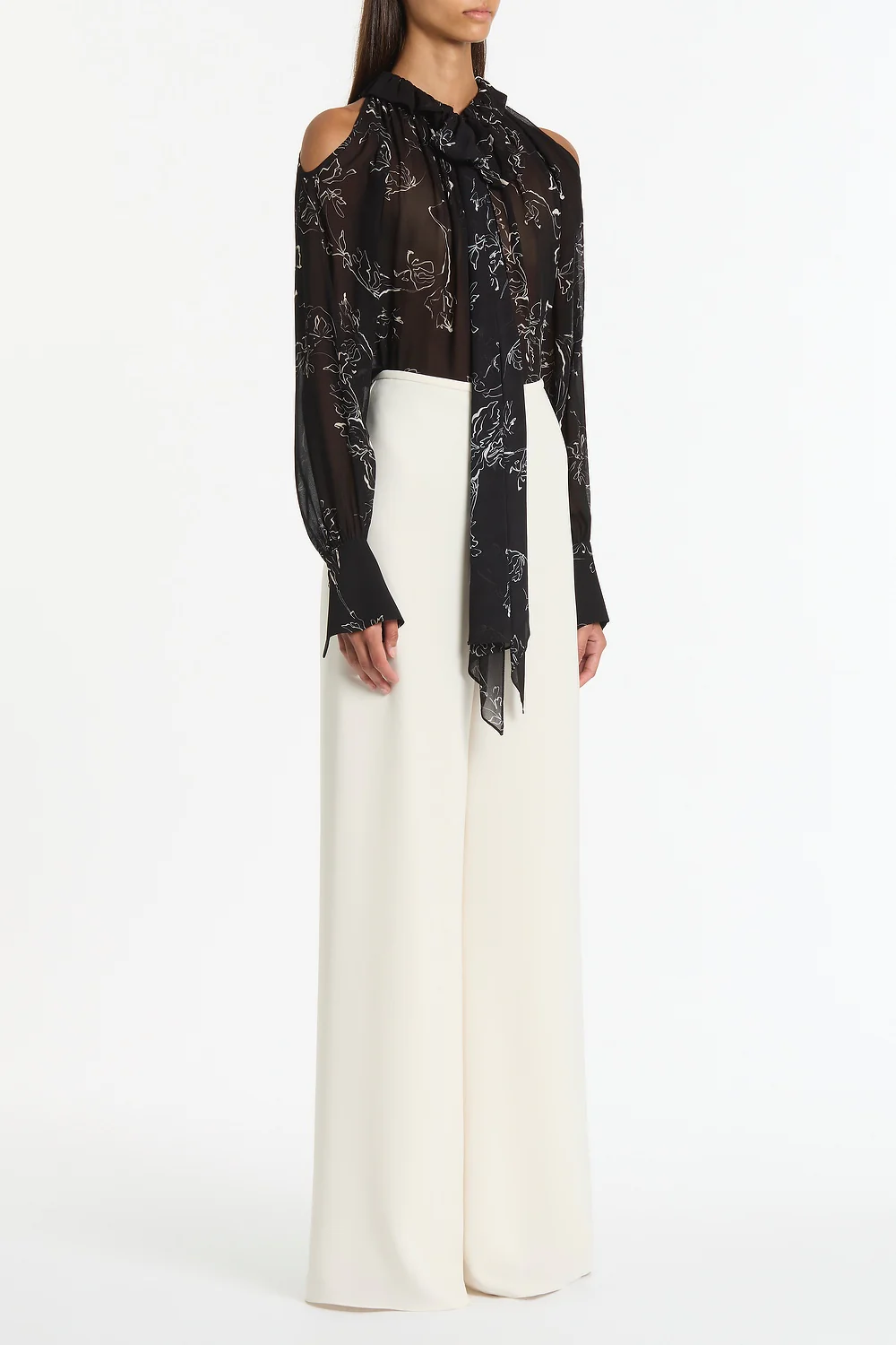 IVORY CREPE PALAZZO PANT - Image 3