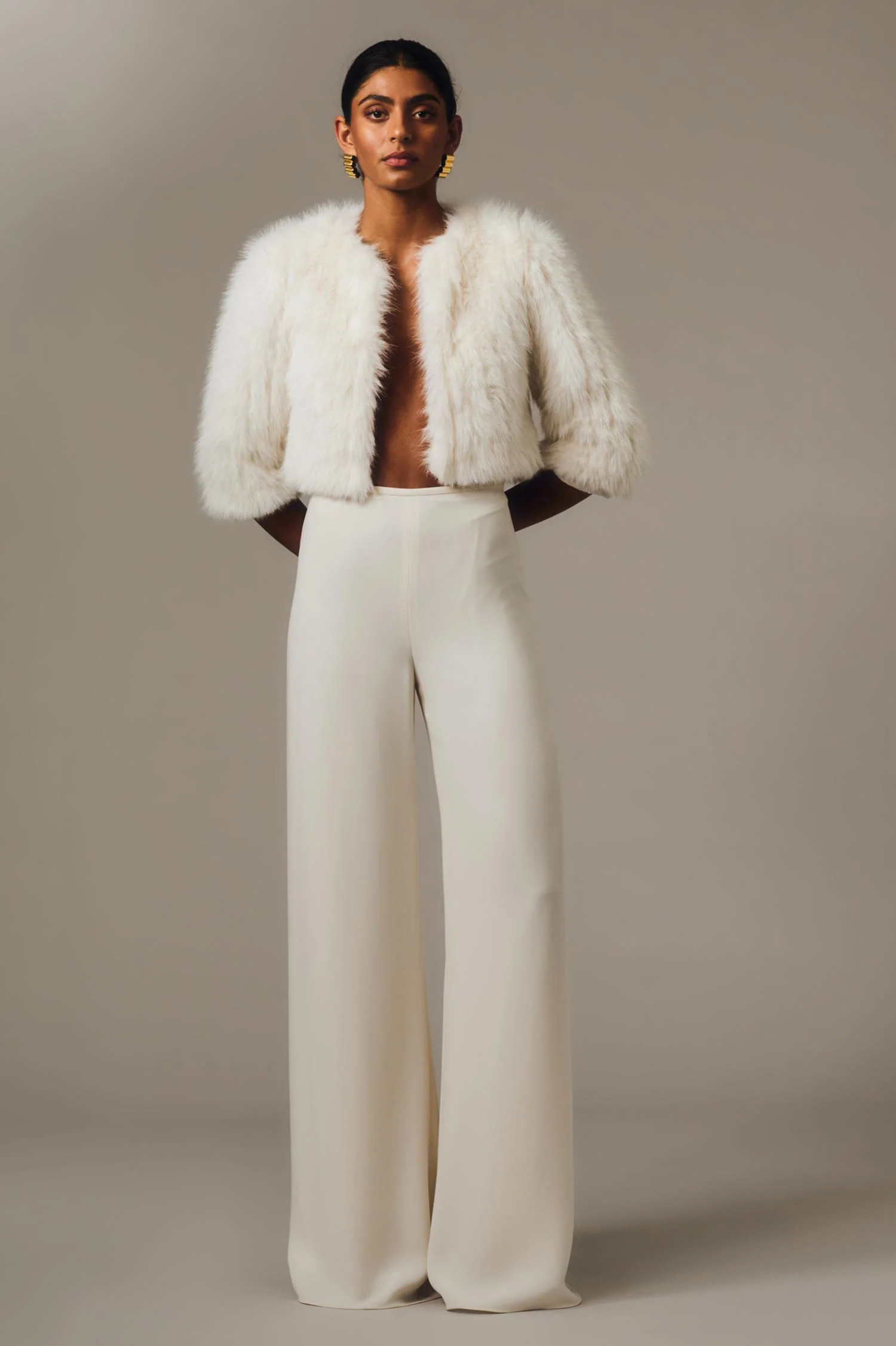 IVORY CREPE PALAZZO PANT - Image 5