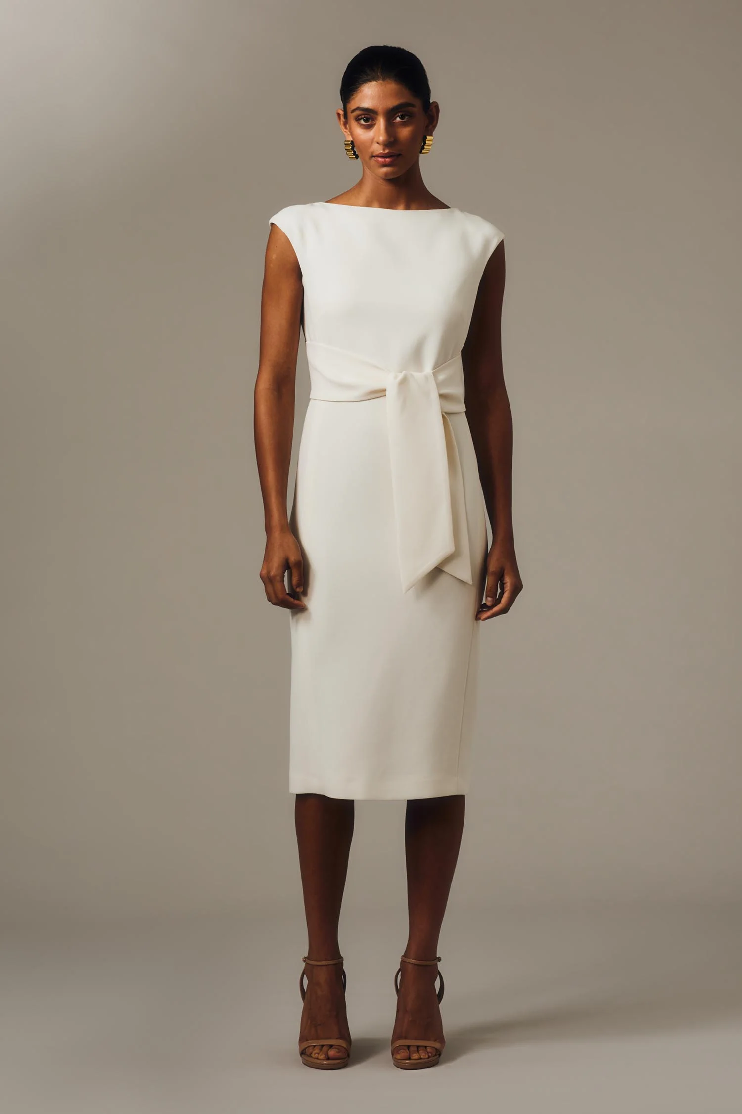 IVORY CREPE TIE FRONT DRESS - Image 4