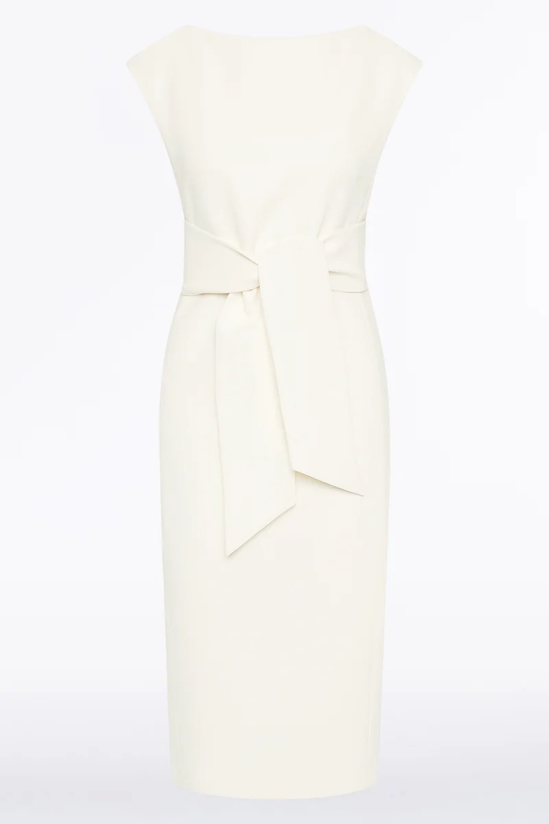 IVORY CREPE TIE FRONT DRESS - Image 5