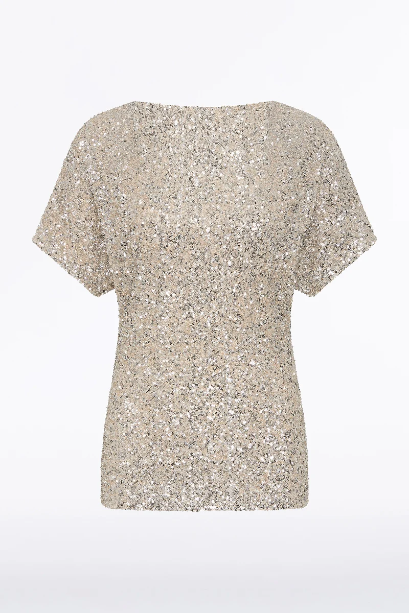 IVORY CRUSHED SEQUIN DRAPE TOP - Image 4