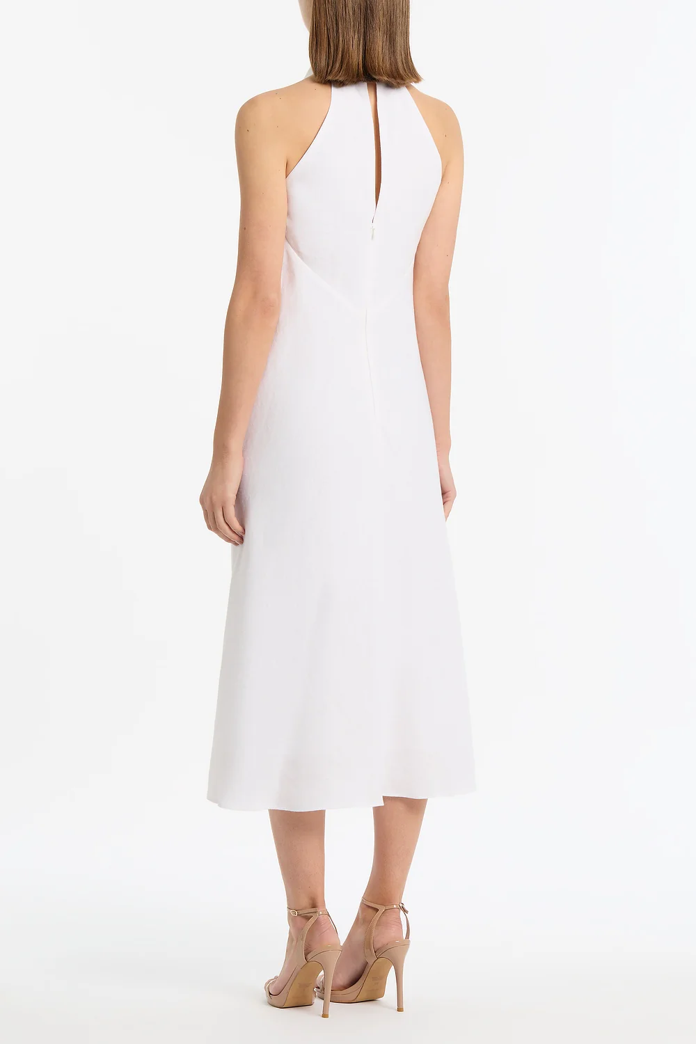 IVORY LINEN COWL NECK MIDI DRESS - Image 3