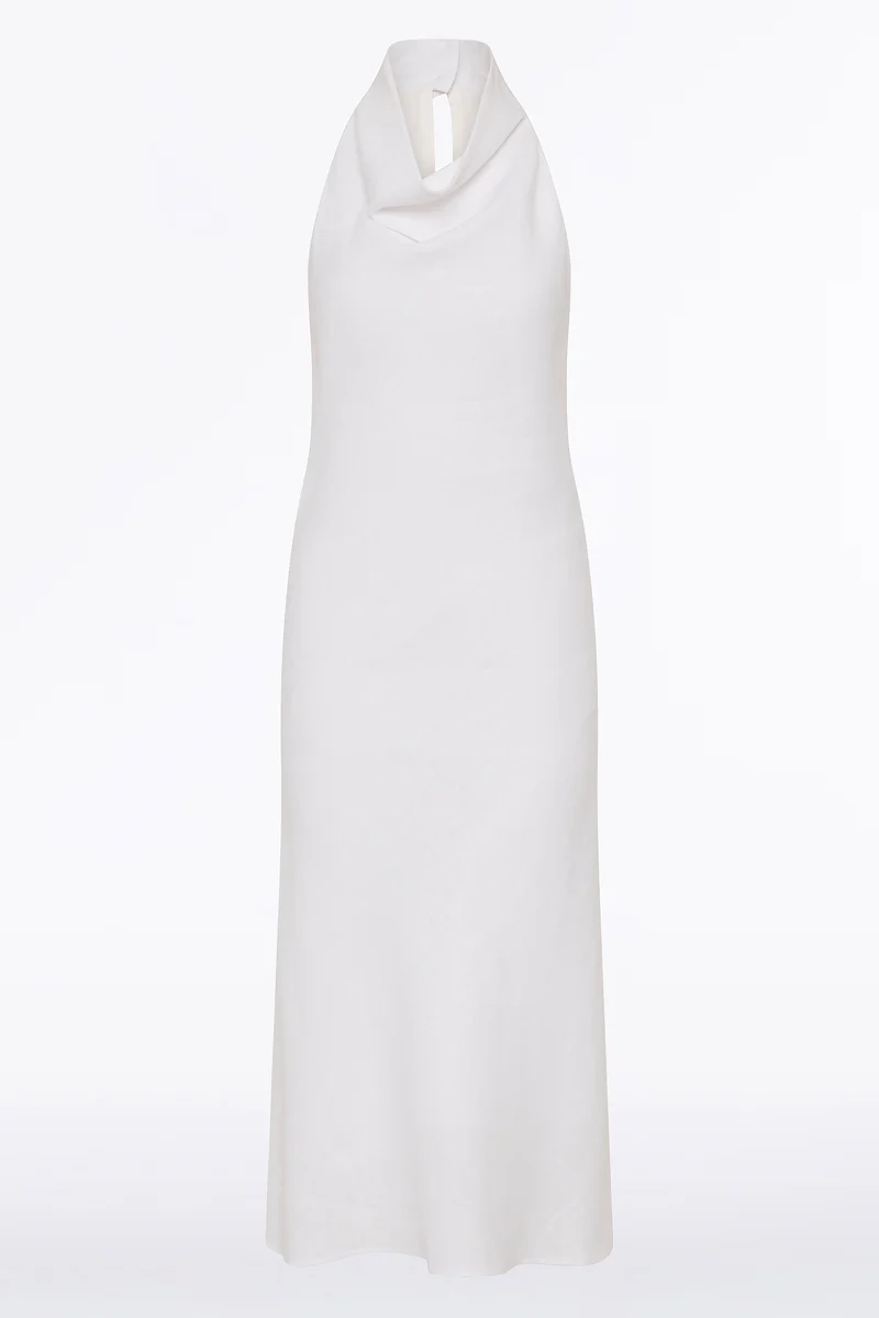 IVORY LINEN COWL NECK MIDI DRESS - Image 4