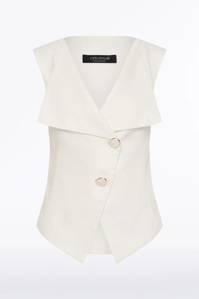 IVORY LINEN DOUBLE BREASTED VEST - Image 6