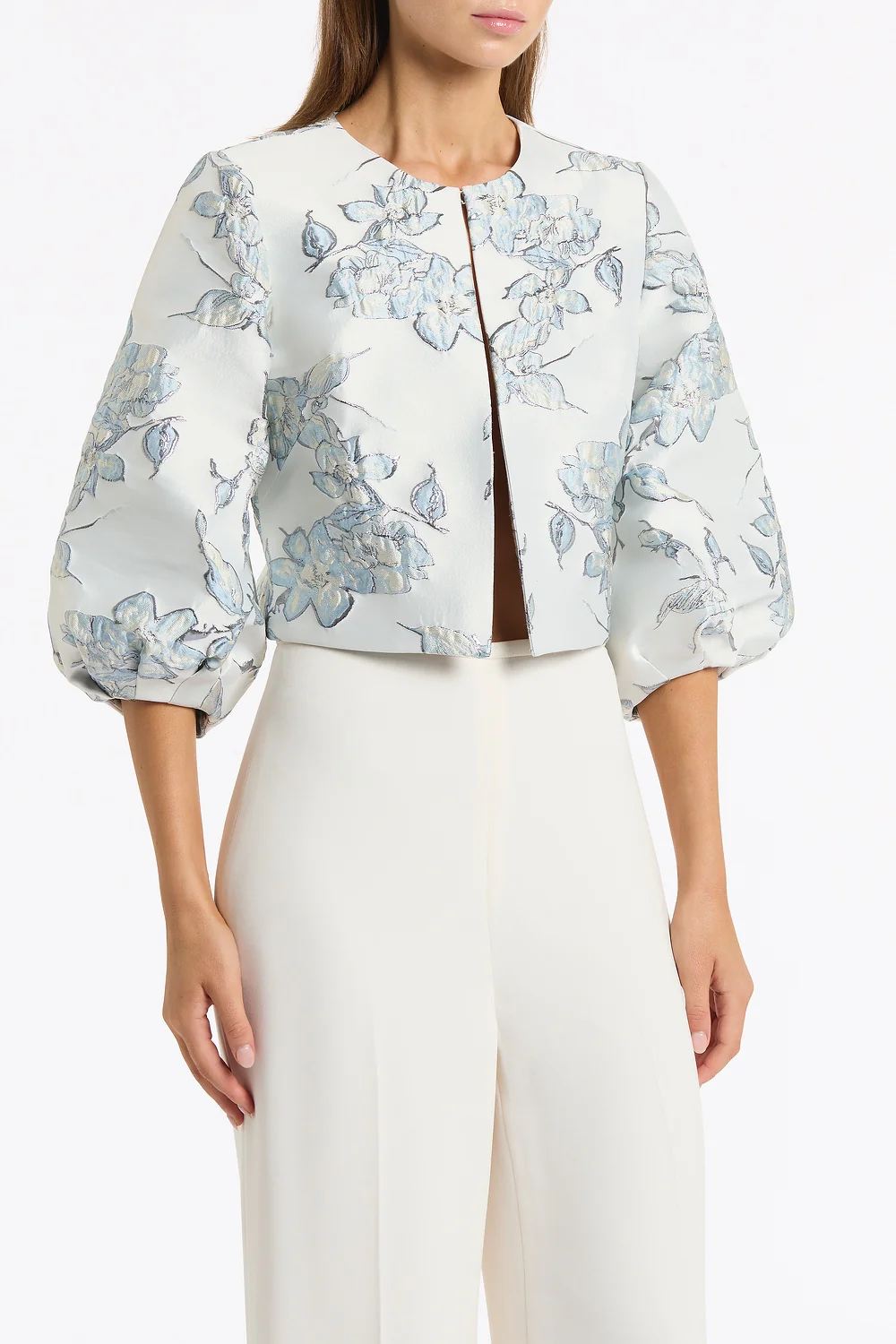 MURANO BROCADE CROPPED PUFF SLEEVE JACKET - Image 4