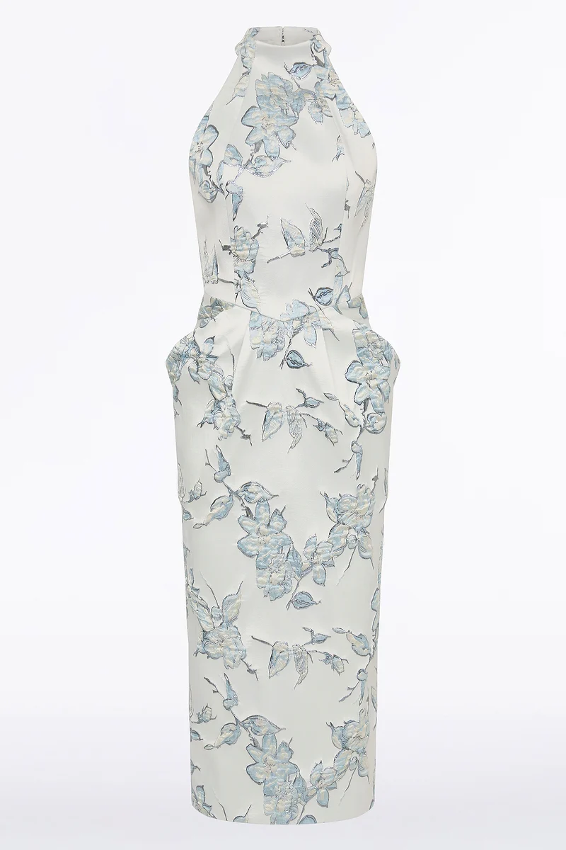 MURANO BROCADE HALTER NECK MIDI DRESS - Image 5