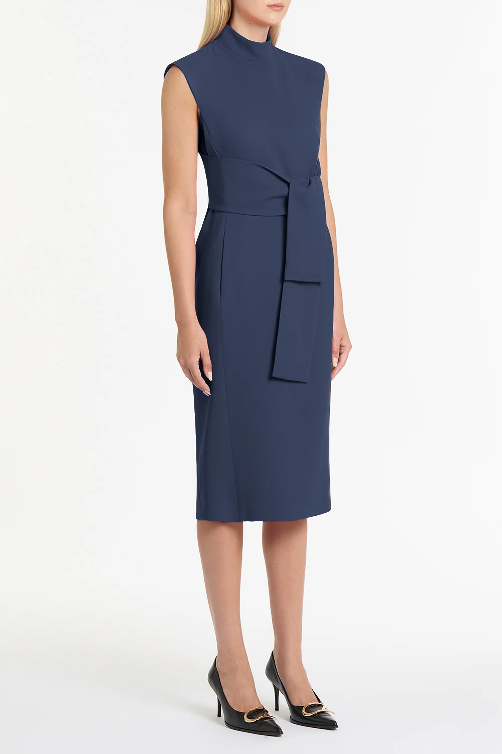 NAVY CREPE STRISCIA DRESS - Image 3