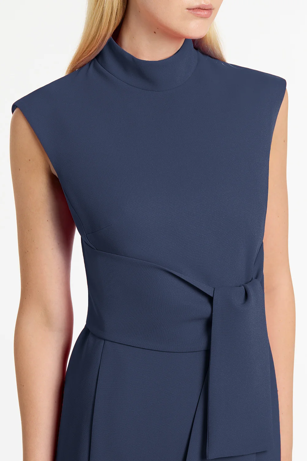 NAVY CREPE STRISCIA DRESS - Image 4