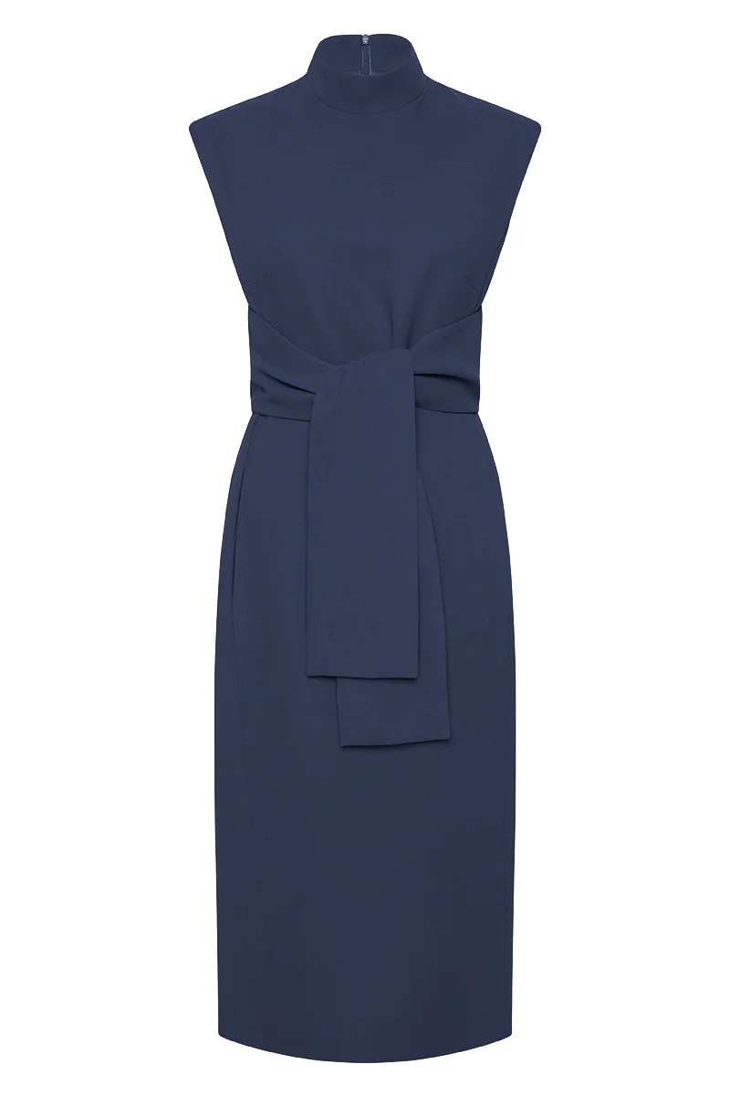 NAVY CREPE STRISCIA DRESS - Image 5