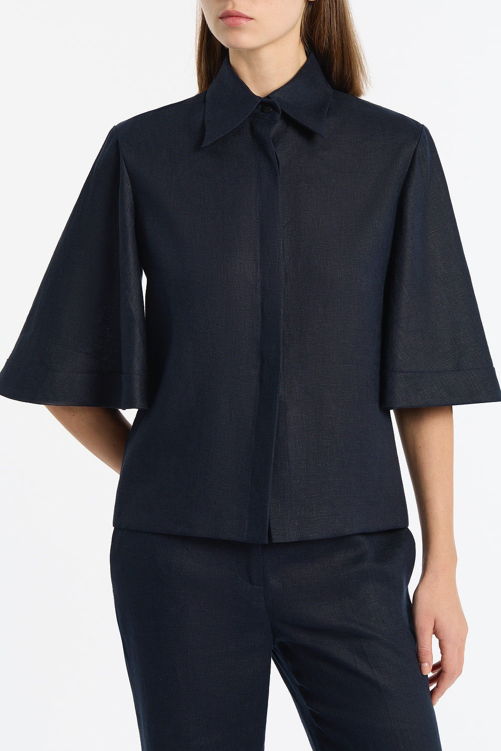 NAVY LINEN SHORT SLEEVE SHIRT - Image 4